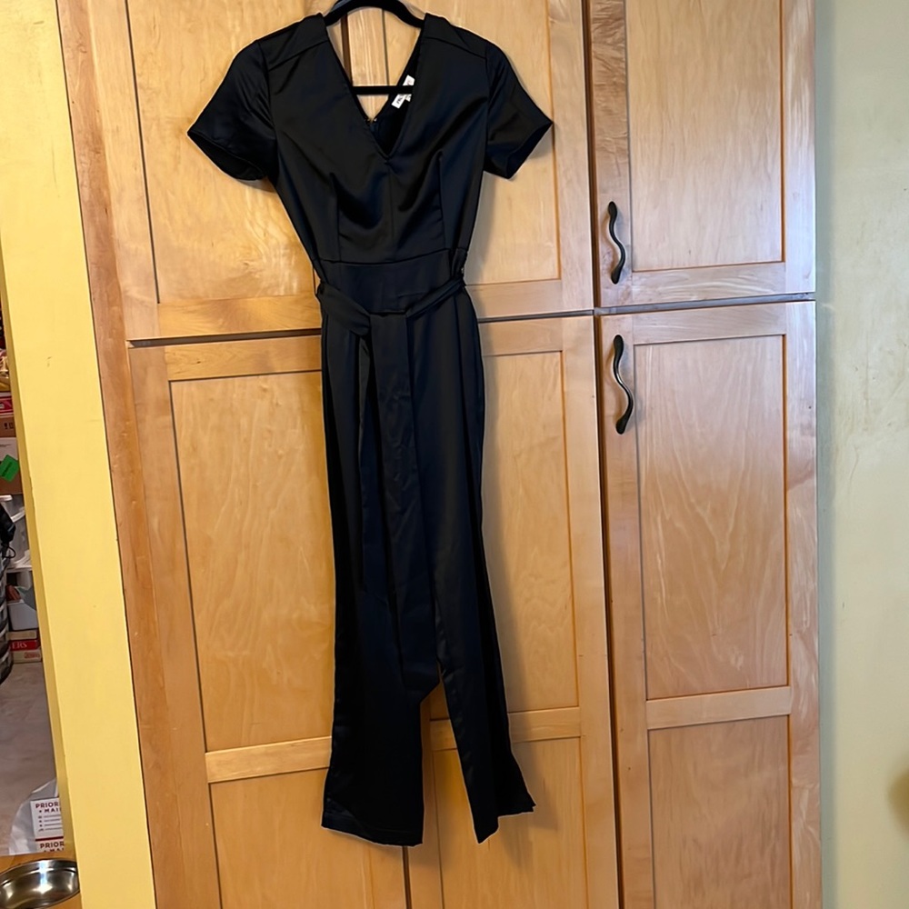 Prologue Black satin vneck jumpsuit NWT, size 2